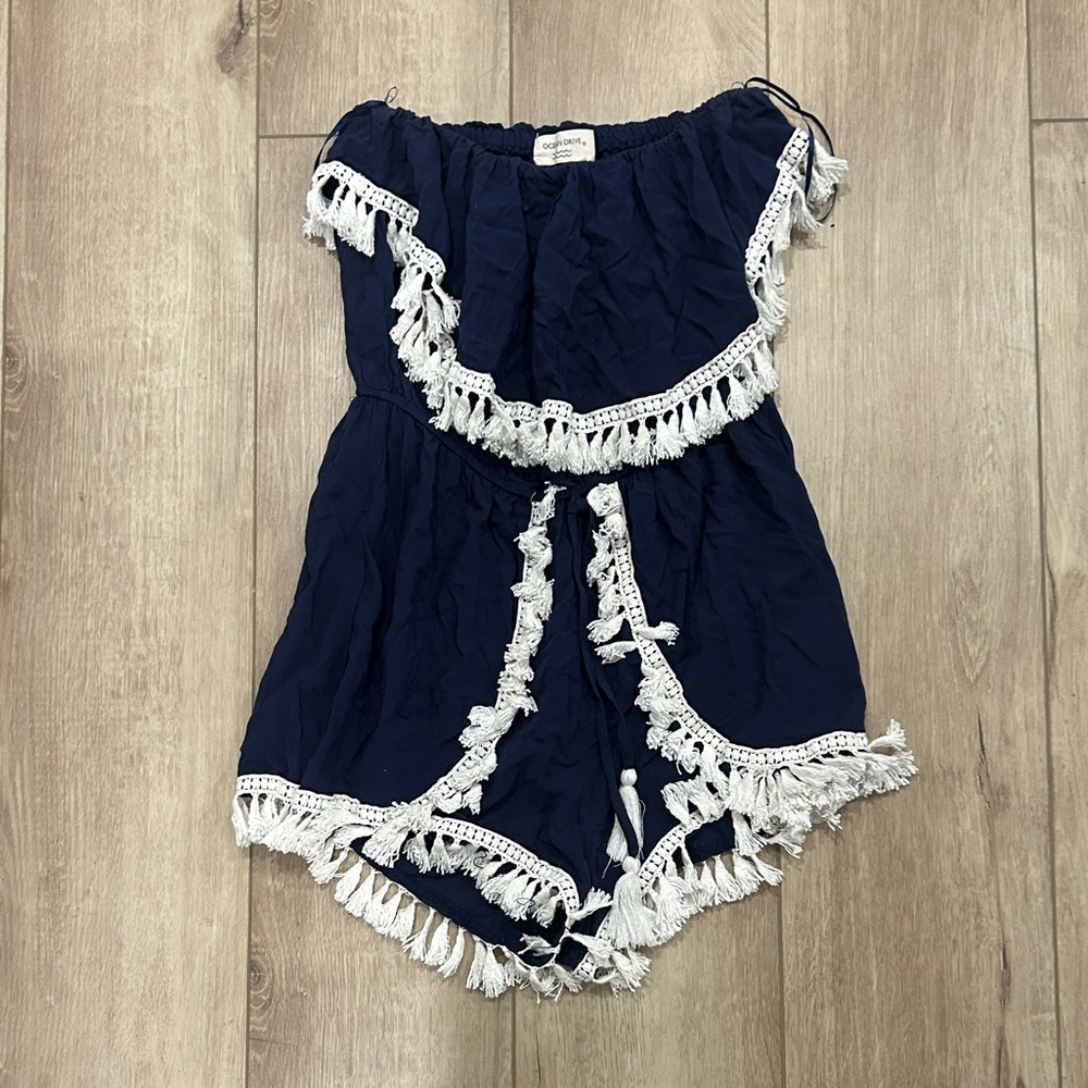 Ocean Drive Lace Fringe Beach Romper Strapless